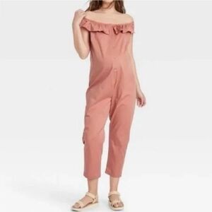 The Nines by Hatch Blush Pink Ruffle Maternity Cropped Jumpsuit Med NWT